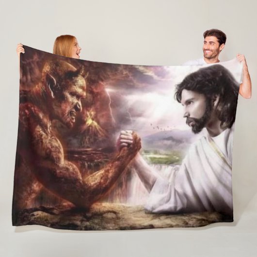 JESUS VS de DEVIL Fleece Deken (In situ)