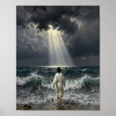 Jesus Walking into Stormy Seas Poster (Voorkant)