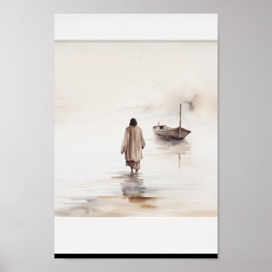 Jesus Walking on Water Waterverf Art Print (Voorkant)