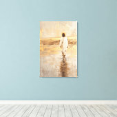 Jesus walks on the water in white clothes canvas afdruk (Insitu (Houten vloer))
