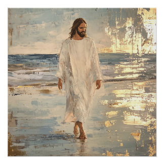 Jesus walks on the water in white clothes perfect poster