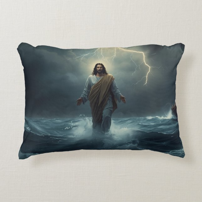Jesus Walks on Water: Christian Theme Throw Pillow Accent Kussen (Voorkant)