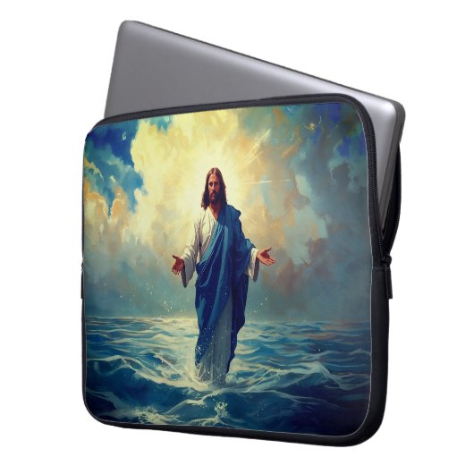 Jesus Walks on Water Laptop Case (Voorkant Links)