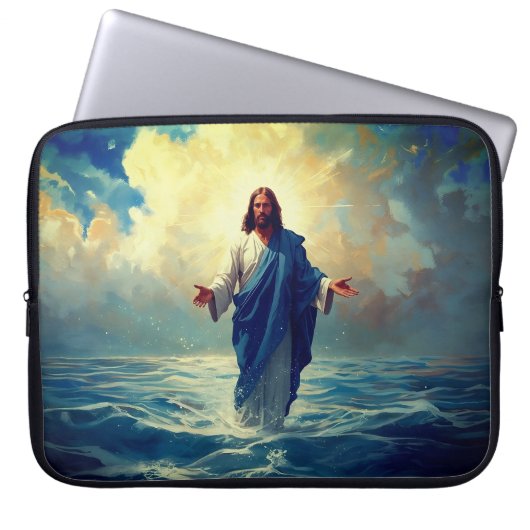 Jesus Walks on Water Laptop Case (Voorkant)