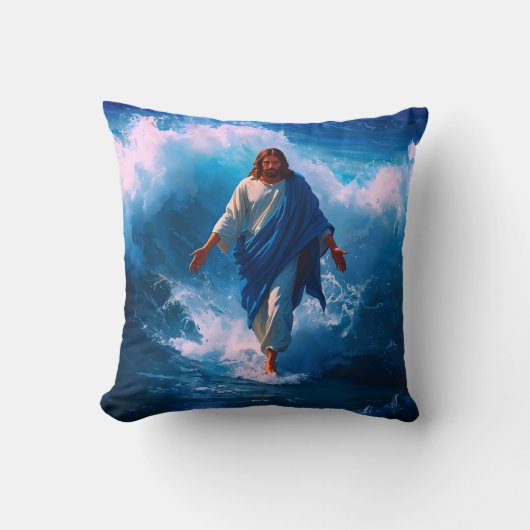 Jesus Walks on Water Throw Cushion Kussen (Voorkant)
