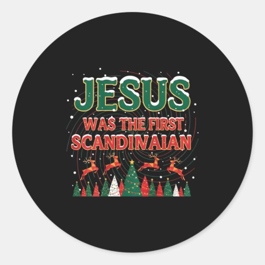 Jesus Was The First Ecrow Ugly Sweater Style Ronde Sticker (Voorkant)