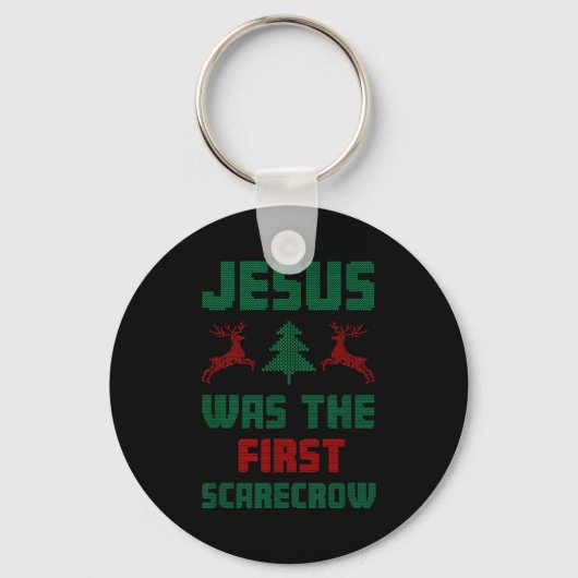 Jesus Was The First Ecrow Ugly Sweater Style Sleutelhanger (Voorkant)