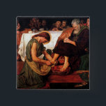 Jesus Washing Peter's Feet Vierkante Button 5,1 Cm<br><div class="desc">Jesus Washing Peter's Feet magnet. Ford Madox Brown,  artist,  1876.</div>