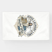 Jesus Waslabel Witte Jezus Wasgoed Was Spandoek (Horizontaal)