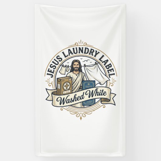 Jesus Waslabel Witte Jezus Wasgoed Was Spandoek (Verticaal)