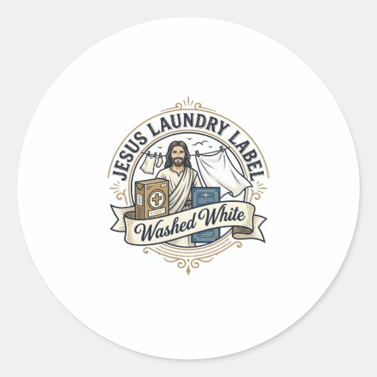 Jesus Wasmachine Label Gewassen Witte Jesus Wasmac (Voorkant)