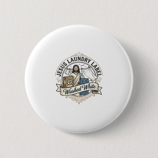 Jesus Wasmachine Label Gewassen Witte Jesus Wasmac Ronde Button 5,7 Cm (Voorkant)
