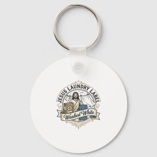 Jesus Wasmachine Label Gewassen Witte Jesus Wasmac Sleutelhanger (Voorkant)