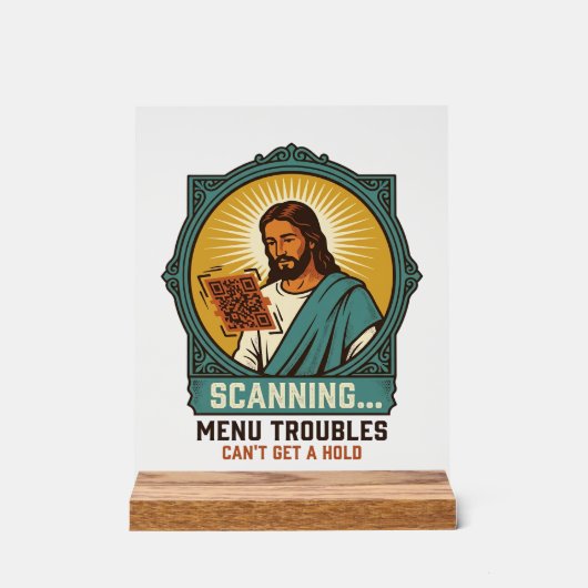 Jesus Wazige QR-code Scant Niet Menu Tech Humor_1 Acryl Bord (Voorkant)