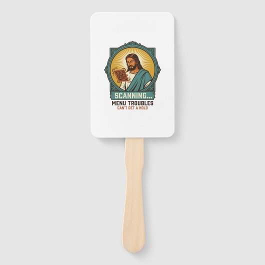 Jesus Wazige QR-code Scant Niet Menu Tech Humor_1 Handwaaier (Voorkant)