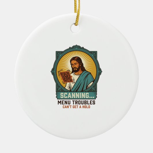 Jesus Wazige QR-code Scant Niet Menu Tech Humor_1 Keramisch Ornament (Voorkant)