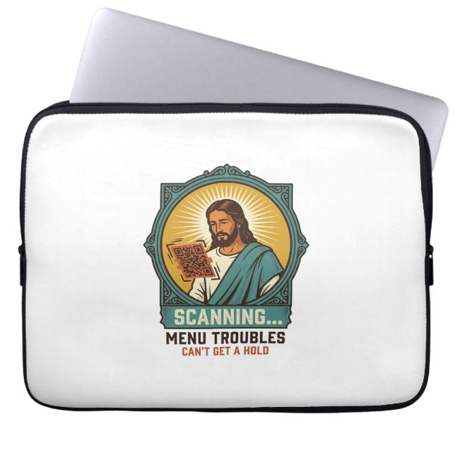 Jesus Wazige QR-code Scant Niet Menu Tech Humor_1 Laptop Sleeve (Voorkant)
