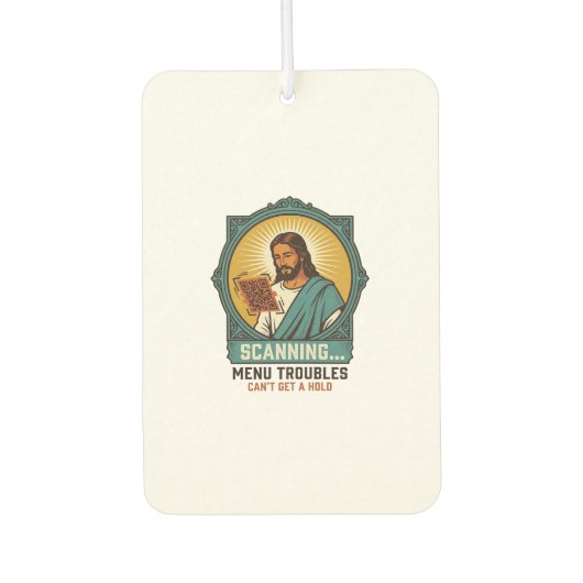 Jesus Wazige QR-code Scant Niet Menu Tech Humor_1 Luchtverfrisser (Voorkant)