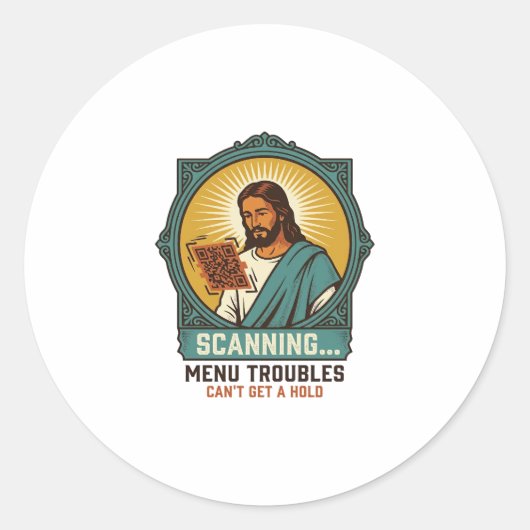 Jesus Wazige QR-code Scant Niet Menu Tech Humor_1 Ronde Sticker (Voorkant)