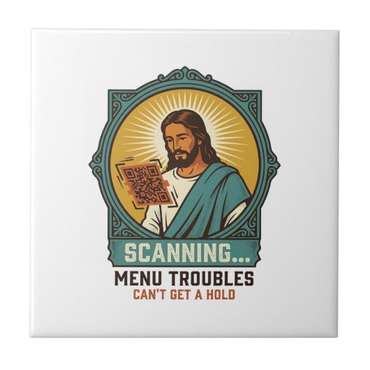 Jesus Wazige QR-code Scant Niet Menu Tech Humor_1 Tegeltje (Voorkant)
