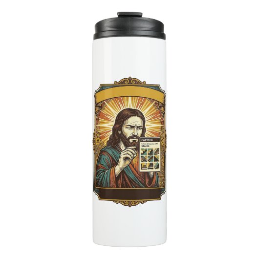 Jesus Wazige Trap Captcha Test Tech Beveiliging Hu Thermosbeker (Voorkant)