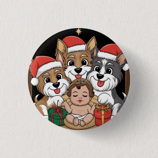 Jesus werd geboren yorkies aanbiddend ronde button 3,2 cm (Voorkant)