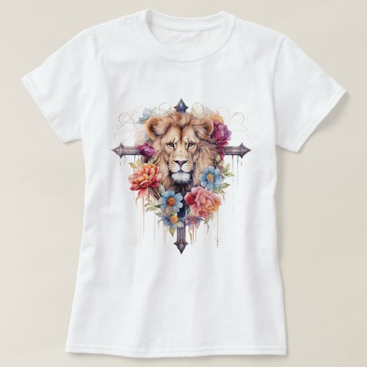 Jesus Wild Flowers Lion of God Christelijk T-shirt (Design voorkant)