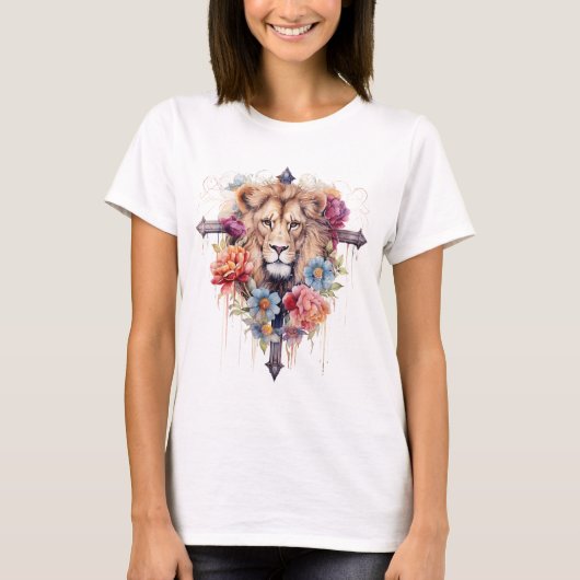 Jesus Wild Flowers Lion of God Christelijk T-shirt (Voorkant)