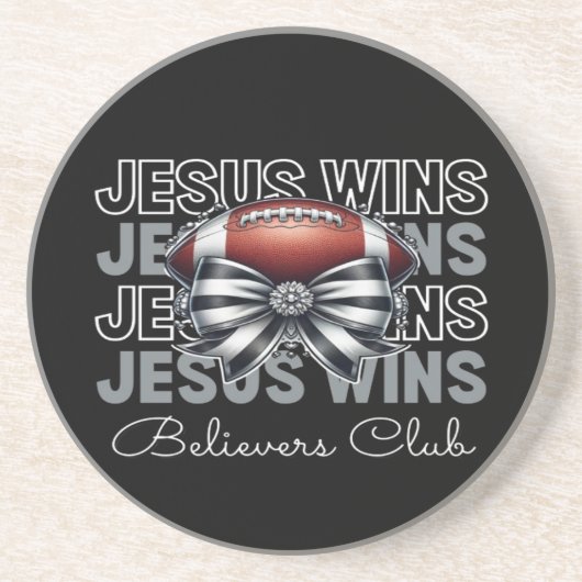 Jesus Wins Believers Club Football-thema Onderzett Zandsteen Onderzetter (Voorkant)