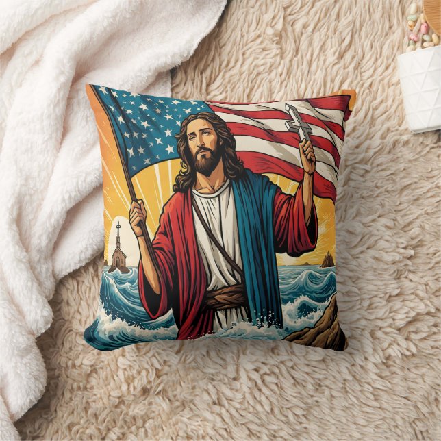 Jesus with American flag beroemd gemaakt door Suns Kussen (Deken)