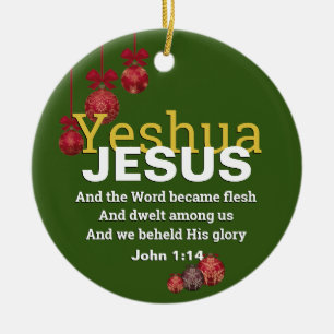 JESUS WORD BECAME FLESH Kerstmis Baubles GREEN Keramisch Ornament
