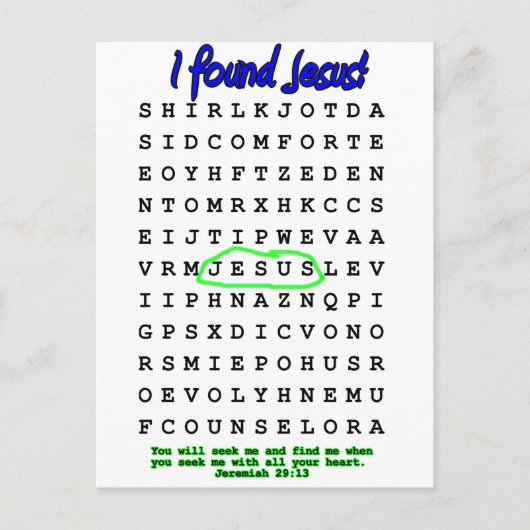 Jesus Word Search Puzzle Briefkaart (Voorkant)