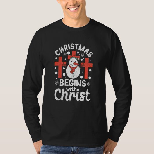 Jesus Xmas Pajamas Christian Christmas Begins With T-shirt (Voorkant)
