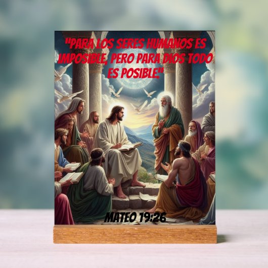 Jesús y los Discípulos: Mateo 19:26 Acryl Bord (Neutraal)