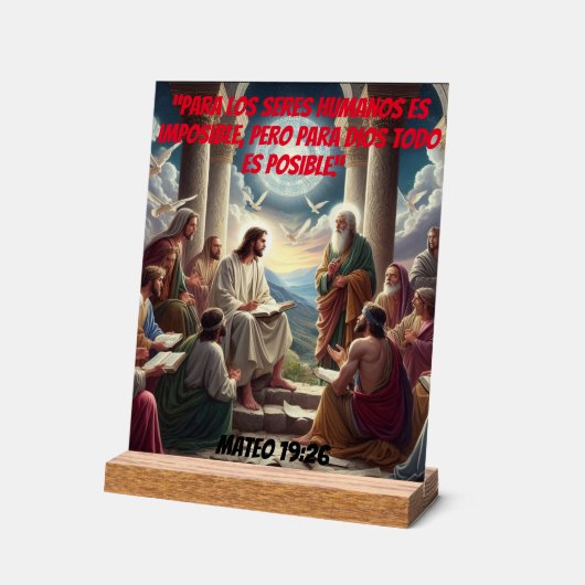 Jesús y los Discípulos: Mateo 19:26 Acryl Bord (Hoek)