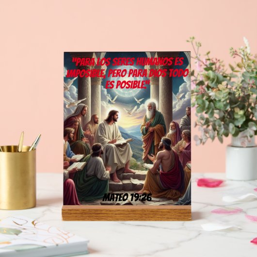 Jesús y los Discípulos: Mateo 19:26 Acryl Bord (Huwelijk)