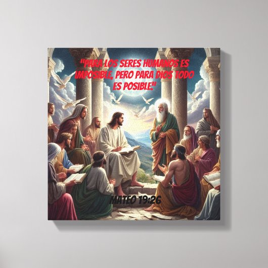 Jesús y los Discípulos: Mateo 19:26 Canvas Afdruk (Voorkant)