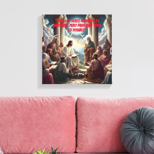 Jesús y los Discípulos: Mateo 19:26 Canvas Afdruk (Insitu (Woonkamer))