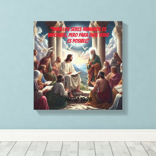 Jesús y los Discípulos: Mateo 19:26 Canvas Afdruk (Insitu (Houten vloer))