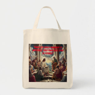 Jesús y los Discípulos: Mateo 19:26 Tote Bag