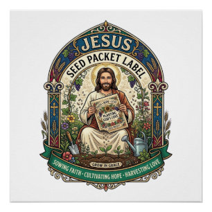 Jesus Zaadpakket Label Jezus Zaadpakket Christelij Perfect Poster