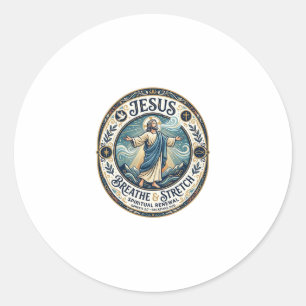 Jesus zachte beweging wellness shirt op geloof geb ronde sticker