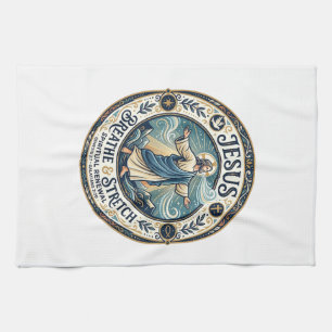 Jesus zachte beweging wellness shirt op geloof geb theedoek
