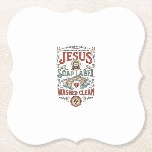 Jesus Zeep Label Gewassen Schoon Jezus Zeep Gewass Kartonnen Onderzetters