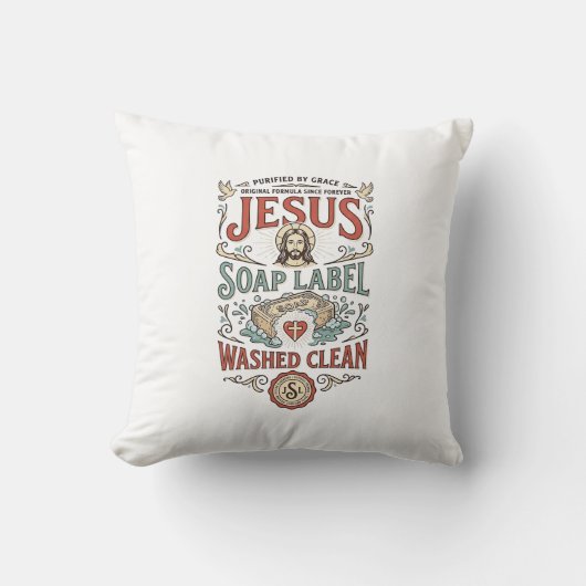 Jesus Zeep Label Gewassen Schoon Jezus Zeep Gewass Kussen (Voorkant)