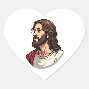 Jesus Zijprofiel Vintage Gravure T-shirt 2 Hart Sticker