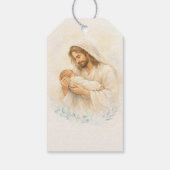 Jesuskindje vasthoudend Doop Bedankt Favor Tag Cadeaulabel (Achterkant)