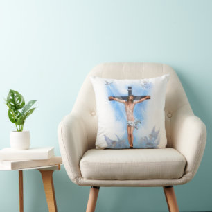 Jesuskussen met Jezus aan het kruis met vogels Kussen