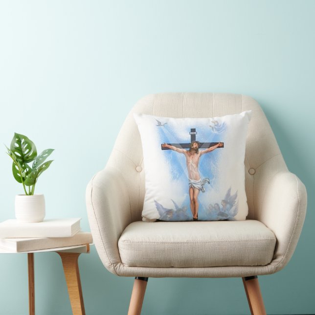 Jesuskussen met Jezus aan het kruis met vogels Kussen (Stoel)