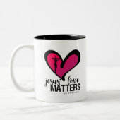 Jesus'Love Matters Tweekleurige Koffiemok (Links)